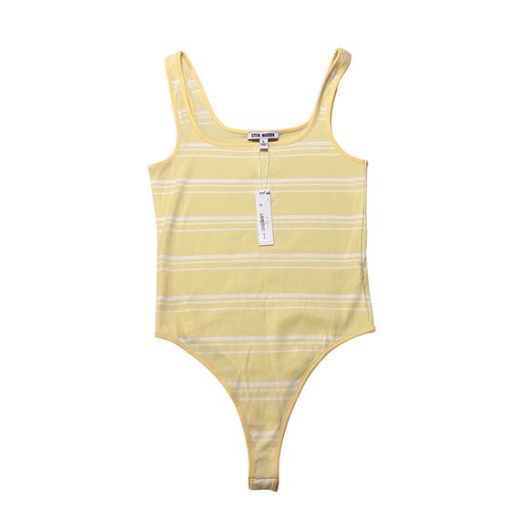 Steve Madden Vanilla Yellow Stripe Rib Knit Bodysuit Tank L NWT - Picture 5 of 9